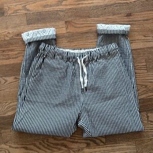 Lacomy Striped Drawstring Pants in Gray and Cream Lace Scuff Detail No Sz